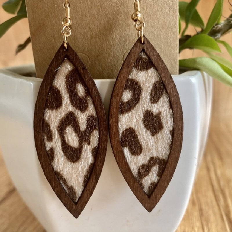 Wholesale 3 Pairs/pack Western Style Geometric Leopard Print Genuine Leather Horse Hair Earrings